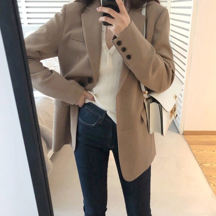 帮手主图-西装外套女士炸街感 设计感2020韩版宽松英伦风黑