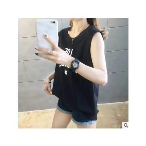2020新款韩版学生ins潮无袖t恤女宽松情侣装设计感背心夏外穿上衣图3