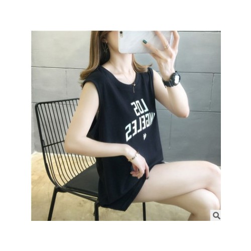 2020新款韩版学生ins潮无袖t恤女宽松情侣装设计感背心夏外穿上衣图1
