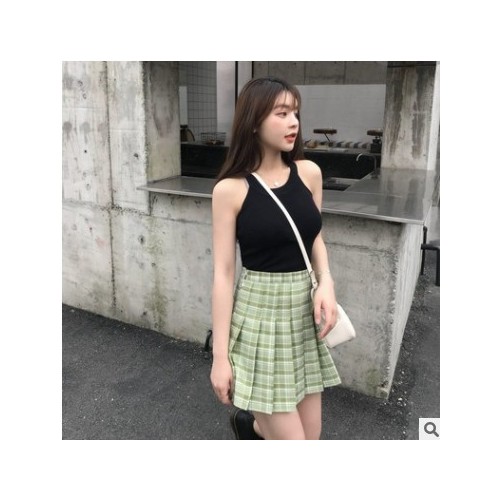 休闲百搭格子百褶裙短裙女夏2020新款高腰半身裙女学生韩版a字裙图3