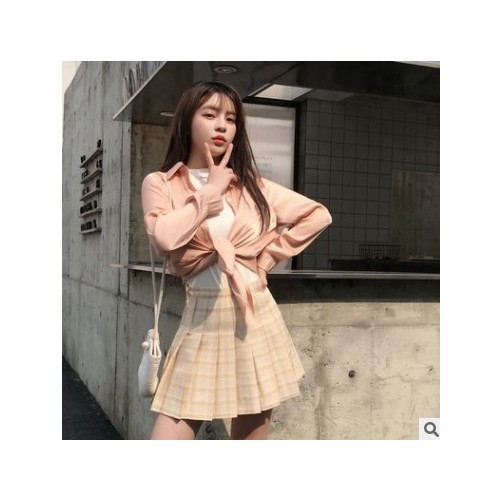 休闲百搭格子百褶裙短裙女夏2020新款高腰半身裙女学生韩版a字裙图1