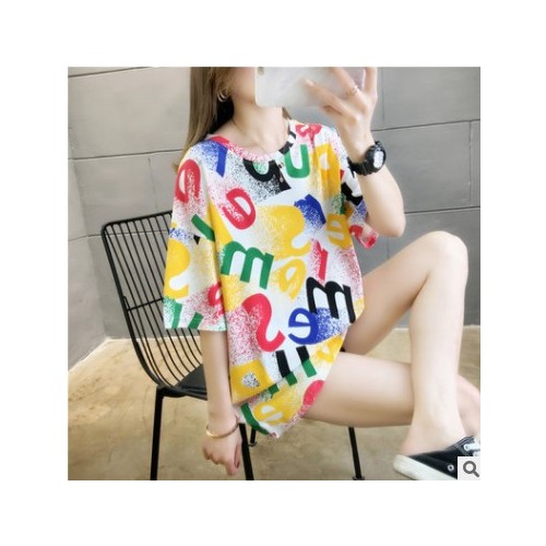 2020新款韩版t恤女ins大码胖mm宽松显瘦学生女半袖bf原宿风上衣女图1