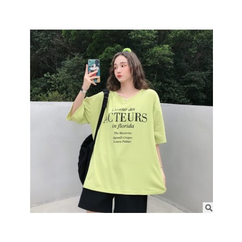 棉2020新款夏季韩版ins字母学生原宿bf短袖t恤女大码宽松半袖上衣图3