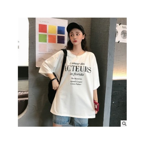 棉2020新款夏季韩版ins字母学生原宿bf短袖t恤女大码宽松半袖上衣图1