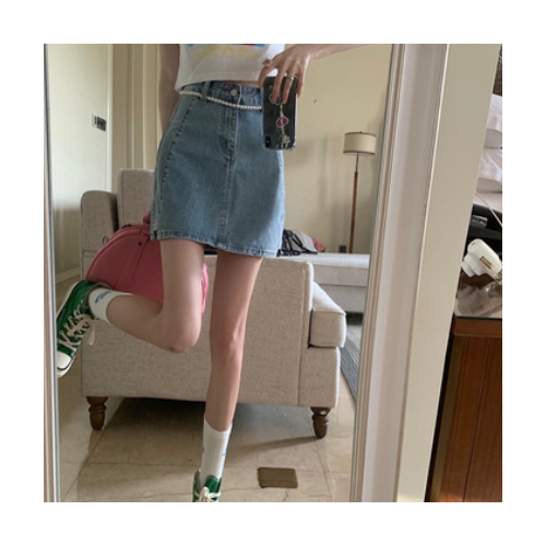 夏季新款高腰显瘦A字包臀复古不规则牛仔半身裙短裙女夏一件代发图3