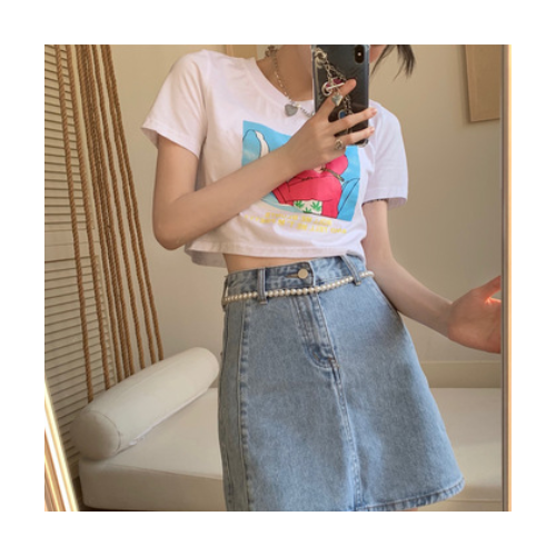 夏季新款高腰显瘦A字包臀复古不规则牛仔半身裙短裙女夏一件代发图1