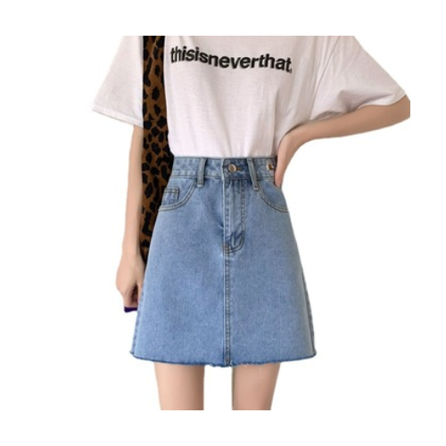 2021夏季新款刺绣毛边宽松蓝色半身A字短裙遮跨裙子女潮一件代发图3