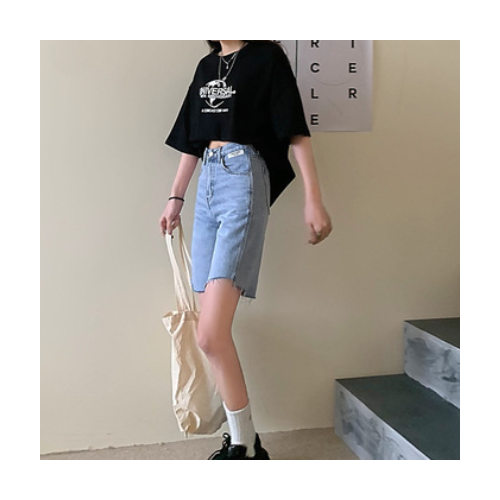 2021新款韩版宽松高腰显瘦直筒浅色五分牛仔裤子女潮夏季一件代发图3