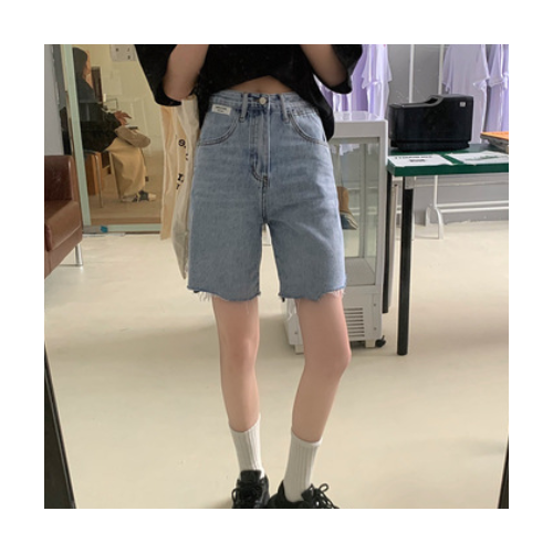2021新款韩版宽松高腰显瘦直筒浅色五分牛仔裤子女潮夏季一件代发图1