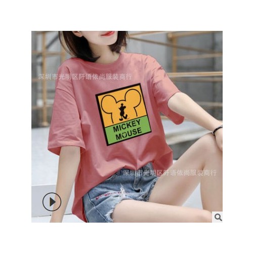 女装T恤短袖2020夏季新款百搭宽松印花女上衣打底衫外贸地摊批发图2