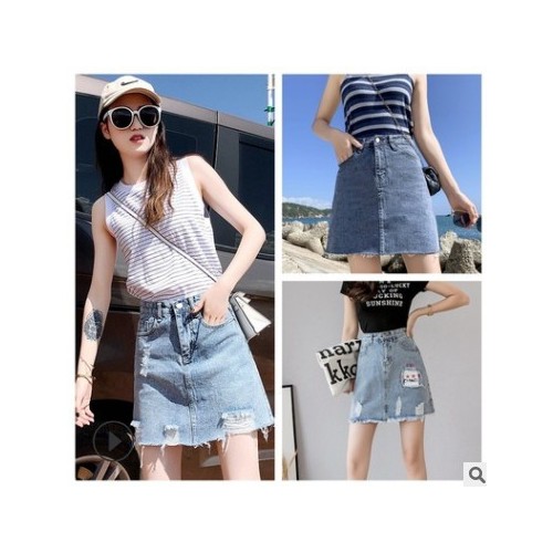 牛仔短裙女2021夏季新款韩版女装破洞女半身裙中腰牛仔裤地摊批发图2