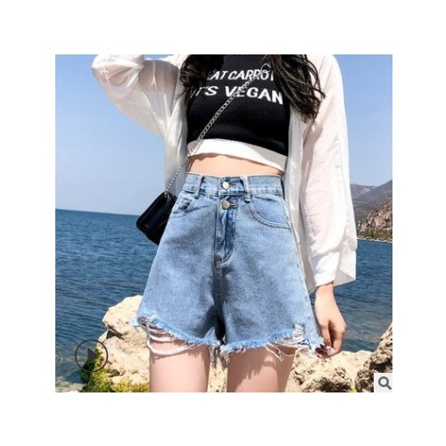 牛仔短裤女2021夏季新款高腰破洞大码女装牛仔裤外贸地摊夜市批发图2