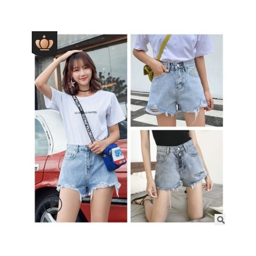 女装牛仔短裤女2021夏季新款韩版宽松女式破洞高腰裤外贸地摊批发图2