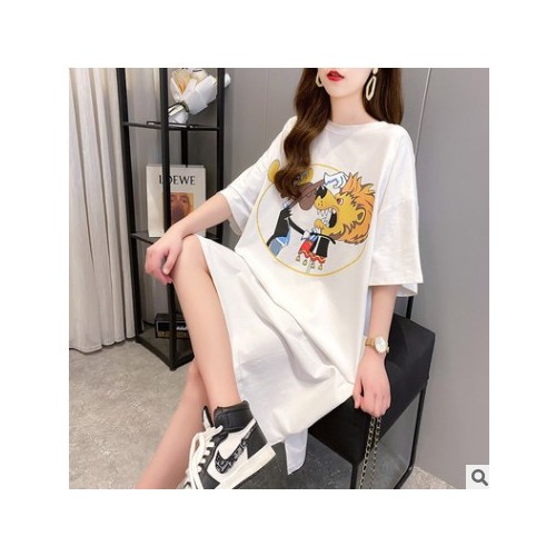 实拍大码女装夏季短袖T恤女宽松韩版宽松长款过膝遮肉显瘦连衣裙图2
