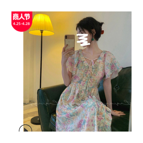 鹭青一 4.12零点新品 花苑锦簇荷叶边连衣裙图2