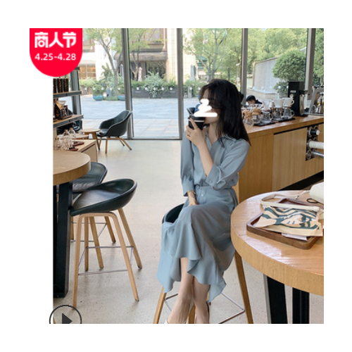 南瓜谷 连衣裙女2021新款夏法式衬衫裙显瘦复古气质鱼尾裙子L451图1