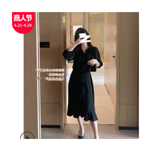 南瓜谷 连衣裙女2021新款夏法式衬衫裙显瘦复古气质鱼尾裙子L451图3