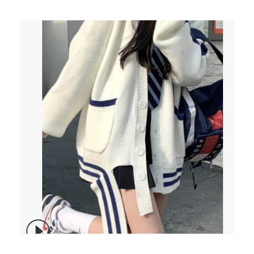 松本丧丧 高校女孩针织衫女2021春季新款韩版学院风针织开衫外套图3