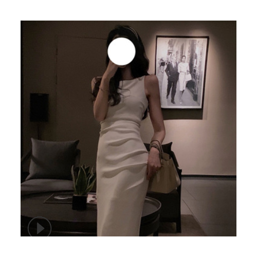 从一白色法式吊带连衣裙2021年新款春款女装气质高定一字肩长裙子图1