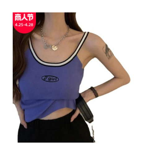 吊带背心女外穿撞色V领性感针织内搭美背打底夏季短款紧身上衣潮图3