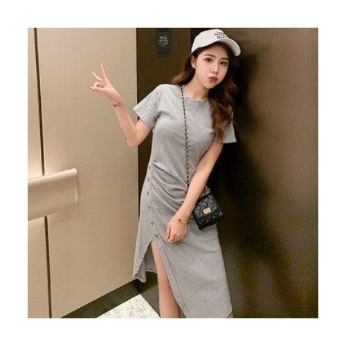 时尚黑色连衣裙女2020夏季新款气质修身开叉中长款显瘦小黑裙子女图3