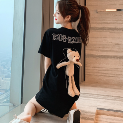 2020抖音网红爆款可爱后背立体玩偶小熊t恤女宽松显瘦中长款短袖