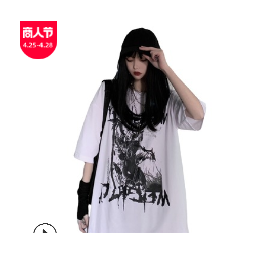 ins暗黑系短袖t恤女夏原宿bf风宽松韩版潮学生百搭半袖上衣服图3