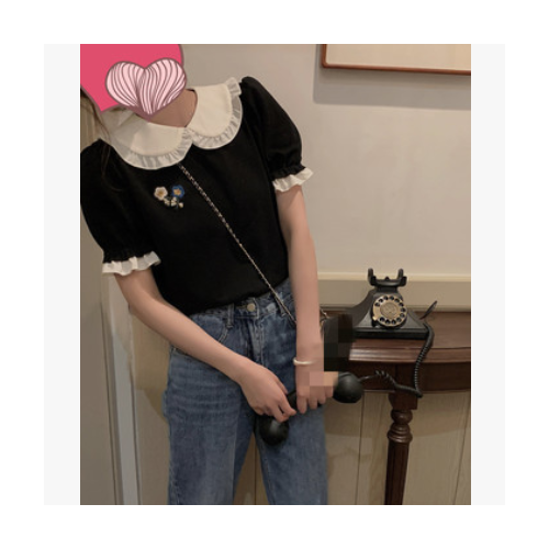 珍珍家黑色甜美连衣裙女2021夏季新款法式复古小裙子泡泡袖小黑裙图3