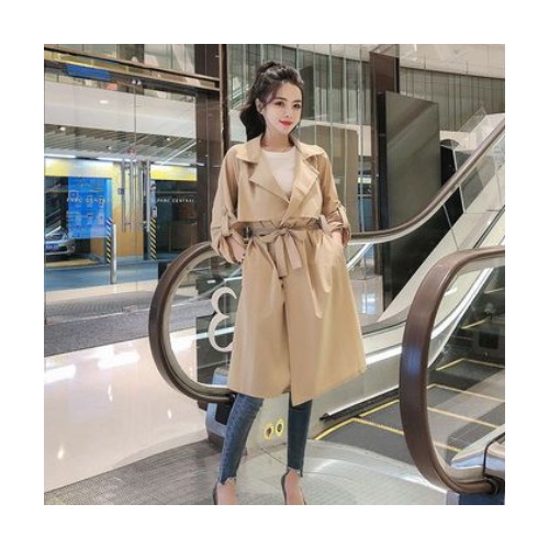 2019秋季新款韩版宽松翻领收腰显瘦中长款风衣外套女批发一件代发图2