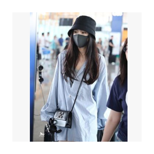 杨幂机场同款浅蓝色条纹长袖衬衫女宽松蚂蚁刺绣花中长款衬衣图3
