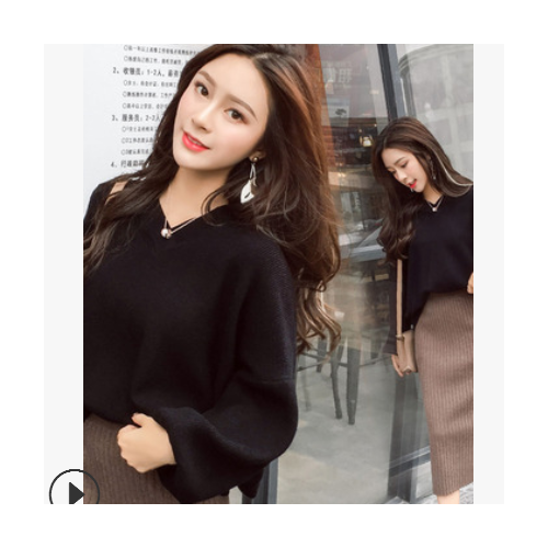 2019秋冬季新款时尚宽松毛衣裙子两件套针织毛线裙套装女批发图2