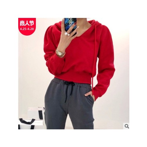 2021新款女装运动上衣秋季韩版大码女装长袖套头连帽卫衣一件代发图2