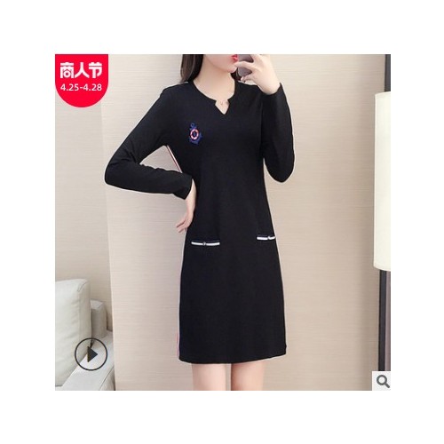 大码女装新款一件代发秋装时尚直筒休闲宽松显瘦中长款连衣裙批发图1