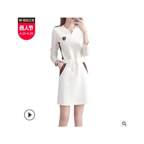 实拍收腰v领连衣裙2021大码女装秋季新款韩国东大门女装一件代发图1