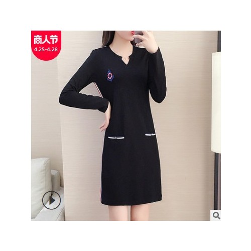 大码女装新款一件代发秋装时尚直筒休闲宽松显瘦中长款连衣裙批发图1