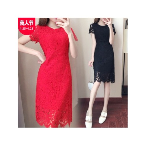 【实拍盗图必究】大码女装夏季蕾丝连衣裙胖妹妹包臀裙一件代发图3