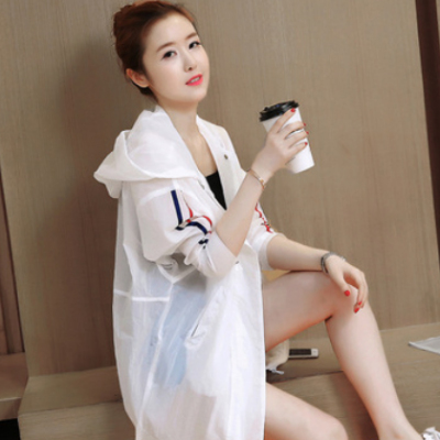 中长款防晒衣女2021夏季新款韩版连帽长袖宽松条纹防晒服薄款外套