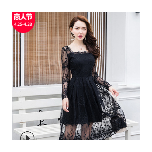 2021春季新款刺绣蕾丝连衣裙胖MM修身显瘦大码女装遮肚子A字裙子图2