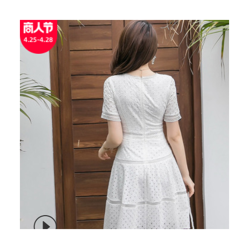 2021夏季新款蕾丝连衣裙大码女装收腰中长款修身显瘦胖mm夏装裙子图3