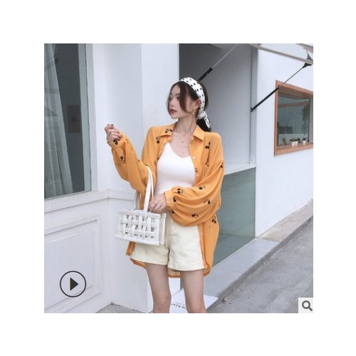 中长款长袖防晒衣衬衣2021夏季新款雪纺衬衫印花衫宽松百搭图2