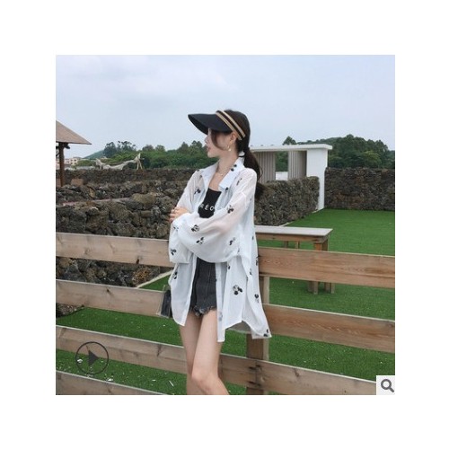 中长款长袖防晒衣衬衣2021夏季新款雪纺衬衫印花衫宽松百搭图1