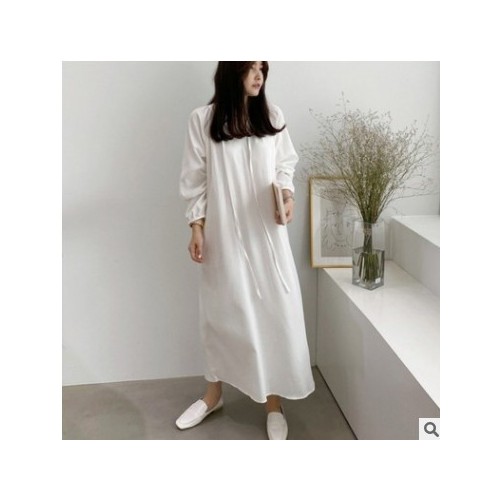 韩国Chic 纯色时尚 长款连衣裙图1