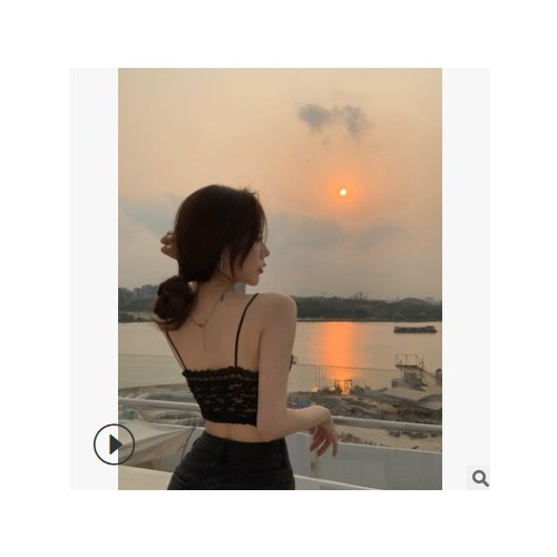 彩钻蕾丝吊带衫女2021夏装新款ins网红气质时尚V领修身短款小背心图2