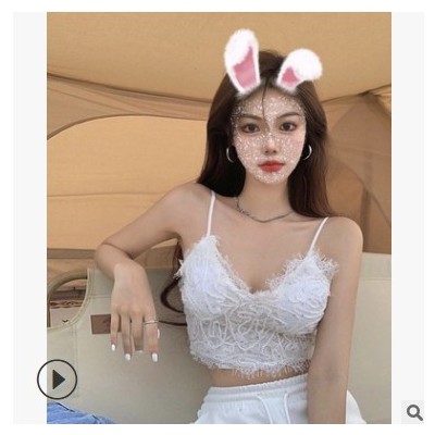 彩钻蕾丝吊带衫女2021夏装新款ins网红气质时尚V领修身短款小背心