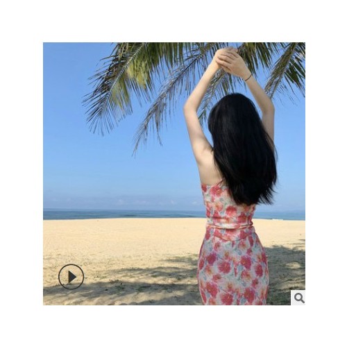 法式小吊带上衣女夏外穿短款性感挂脖无袖花朵辣妹背心女内搭打底图1