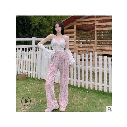 时尚洋气女装夏2021新款防晒开衫露背性感蕾丝吊带衫花色休闲长裤图3
