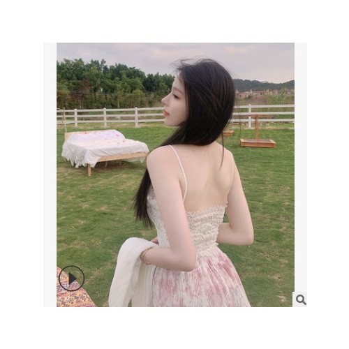 时尚洋气女装夏2021新款防晒开衫露背性感蕾丝吊带衫花色休闲长裤图1