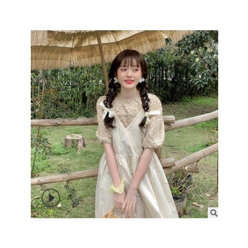 碎花甜美连衣裙女装夏季短袖小清新超仙森系中长款小个子吊带裙子图3