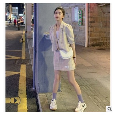 2021夏季新款韩版西装套装裙气质减龄时尚洋气半身裙套装两件套女