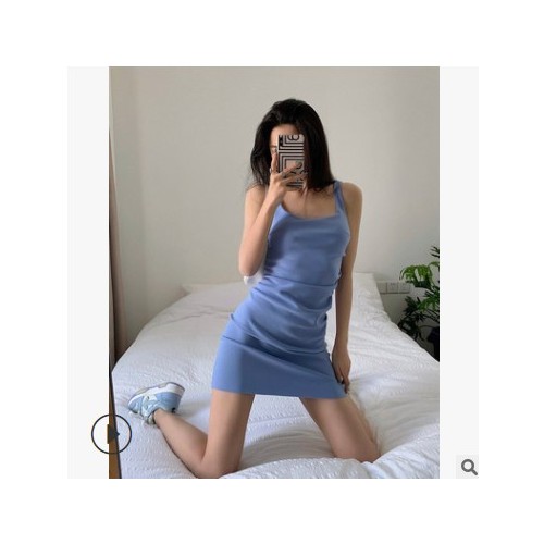 法式黑色吊带连衣裙女夏2021年新款高腰设计感外穿短款打底包臀裙图3